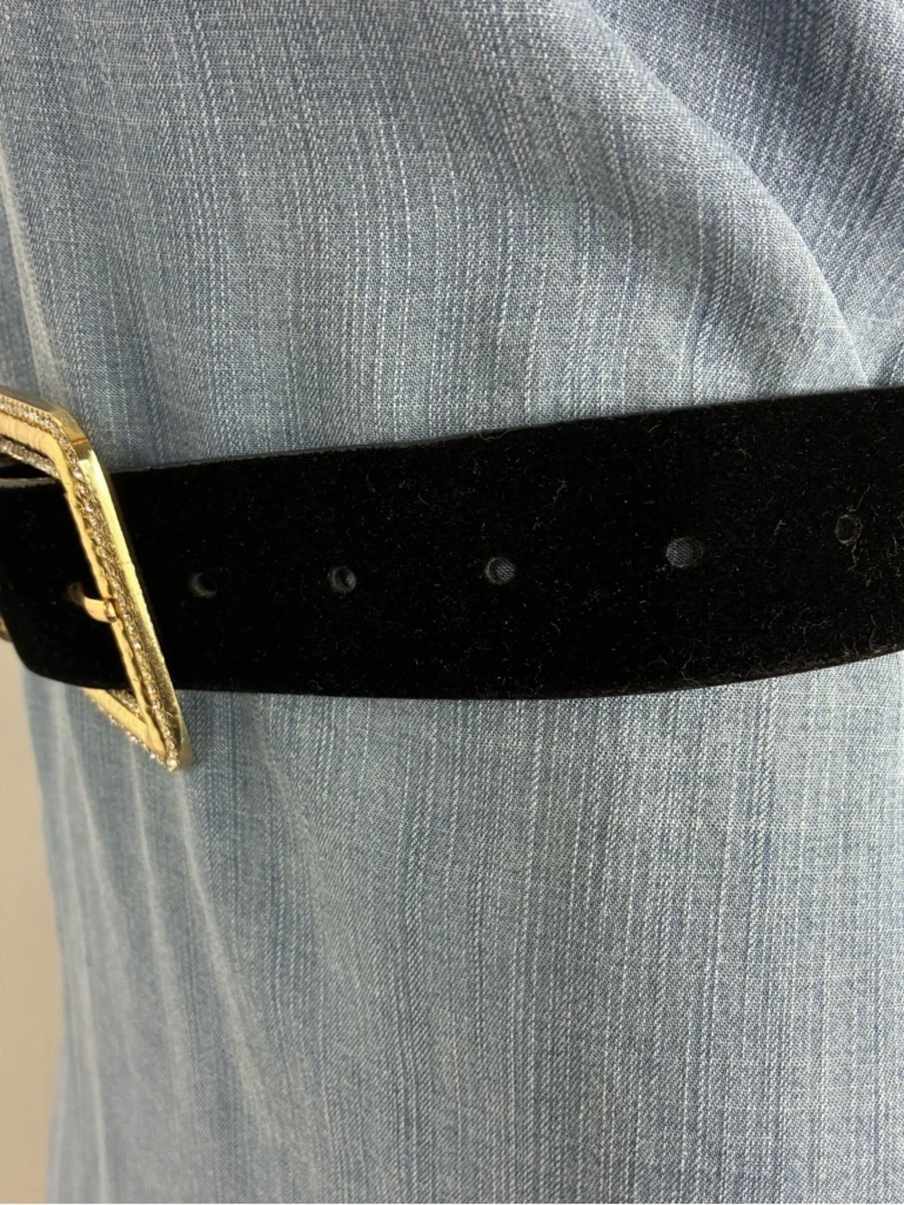 Zara Womens belt 41” long Black velvet with Gold buckle rhinestones glam bling